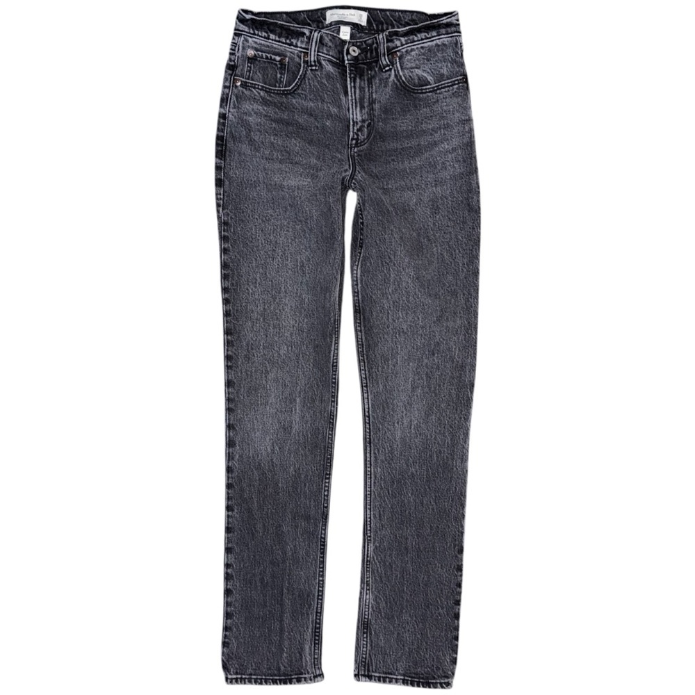 Abercrombie & Fitch Straight Leg Mid Rise Curve Love Black Jeans Sz 25 / 0 LONG